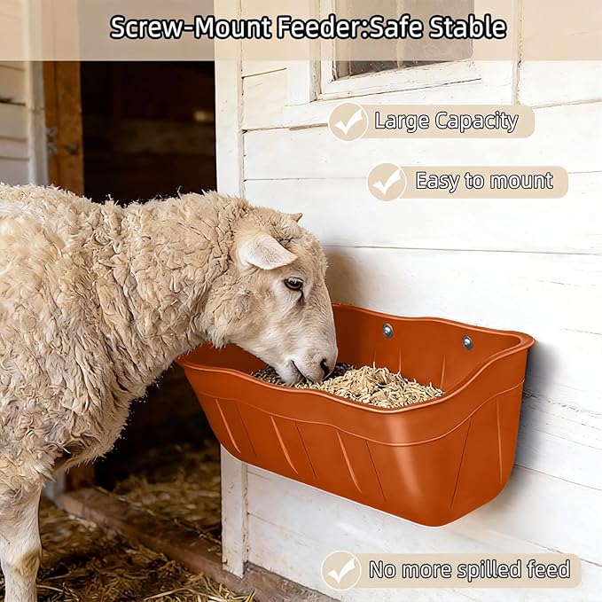 Hanging Goat Feeders,Chicken Feeder Waterer,Large Feed Trough 7.5 Quart 2 Pack,Hanging Fence Feed Trough for Poultry Livestock,Terracotta