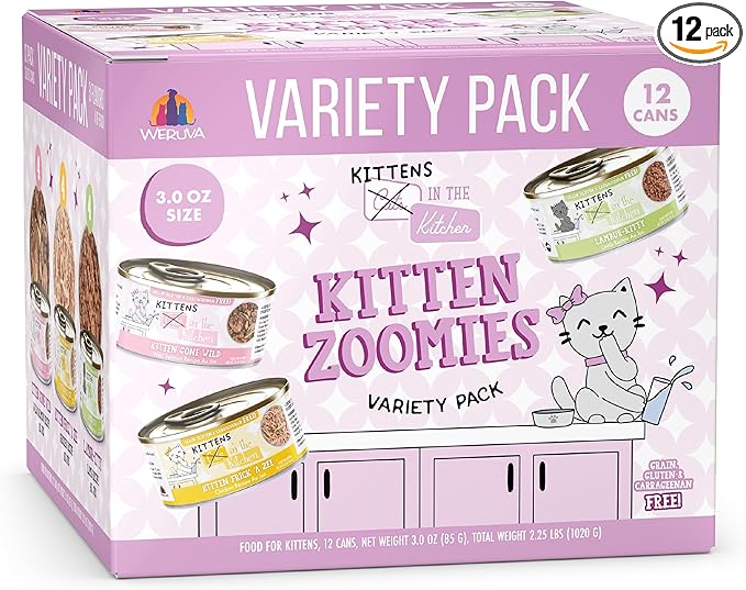 Weruva Cats in The Kitchen Kitten, Kitten Zoomies Variety Pack, 3oz Can (Pack of 12)