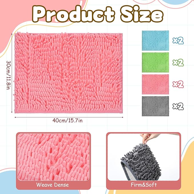 8PCS Guinea Pig Cage Liners, 15 x 11 Inch Washable Chenille Bedding Pee Pads, Reusable Waterproof Anti-Slip Pet Cage Training Sleeping Mat for Small Animals Bunny Rabbit Hamster (4 Colors)