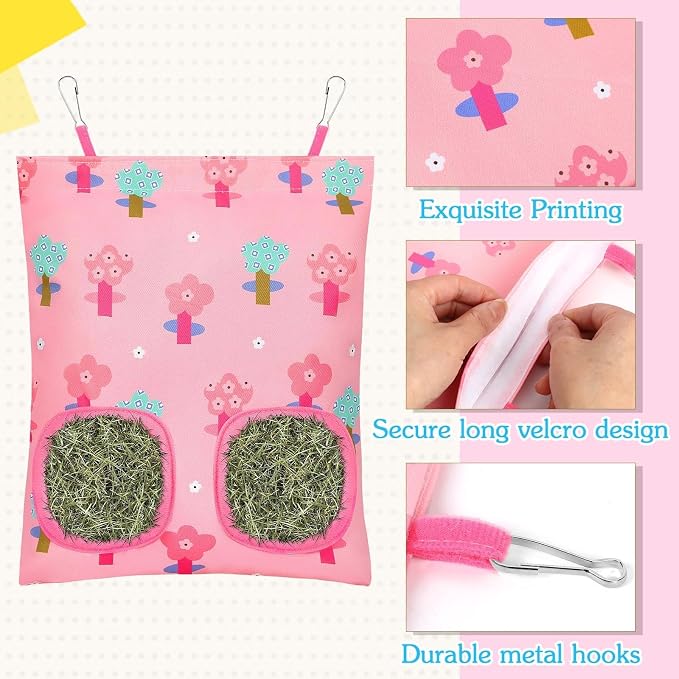 UPINS 3 Hay Bag for Rabbits, 2-Hole Hanging Hay Feeder for Chinchillas, Rabbits, Hamsters and Small Pets
