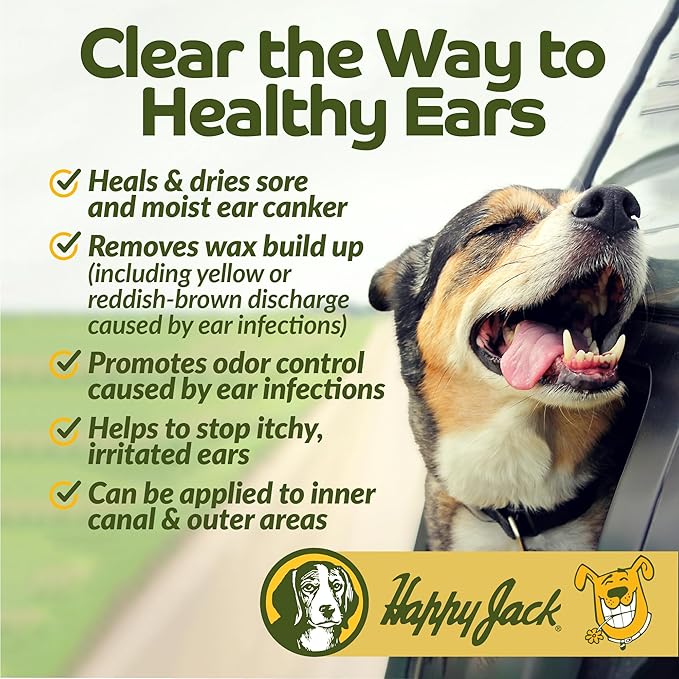HAPPY JACK Ear Canker Powder (0.5 oz) Dog Ear Powder for Infections, Made in USA, Helps Allergies, Polyps, Overproduction of Wax