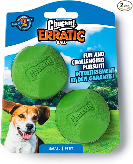 Chuckit! Erratic Dog Ball Interactive Toy For Dogs, Unpredictable Bounces, Small 2" For Small Breeds and Puppies, Pack of 2