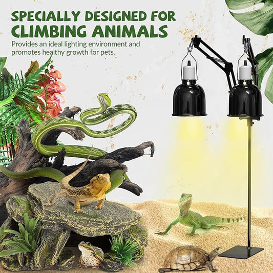 GlowUp 15.7-74.3 inch Dual Reptile Heat Lamp Stand Reptile Light Stand with Two Flexible Brackets, Adjustable Heat Lamp Stand for Terrarium, Snake, Gecko, Lizard, Chicks, Fish Tank