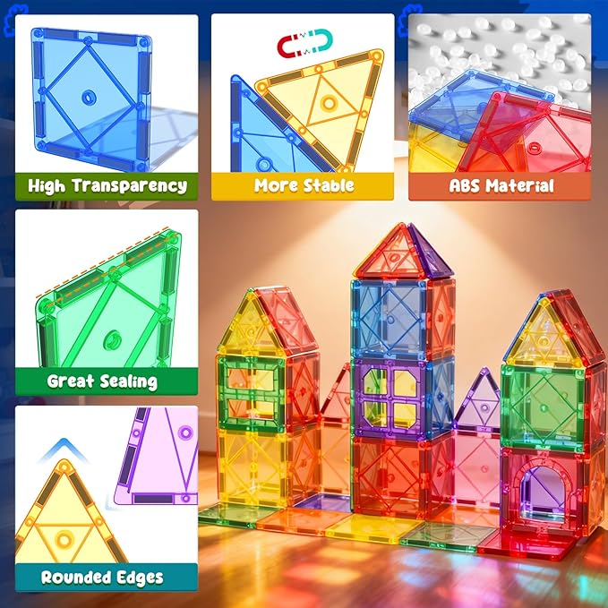Magnetic Tiles Toddler Toys Magnetic Building Blocks for Kids Ages 3-12 STEM Educational Toys for Girls & Boys Sensory Toys for Kids with Autism Classroom Must Haves Outdoor Toys