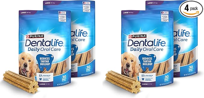 Dentalife Purina Daily Oral Care Large Dog Dental Chews Multipack - 30 ct. Pouches,(Pack of 4)