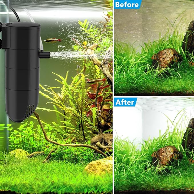 Submersible Aquarium Filter, 186GPH 4-Stage Fish Tank Filter Adjustable Air Flow Powerful Internal Filter for 25-45 Gallon Tank with Filtration Oxygenation Circulation (13W)
