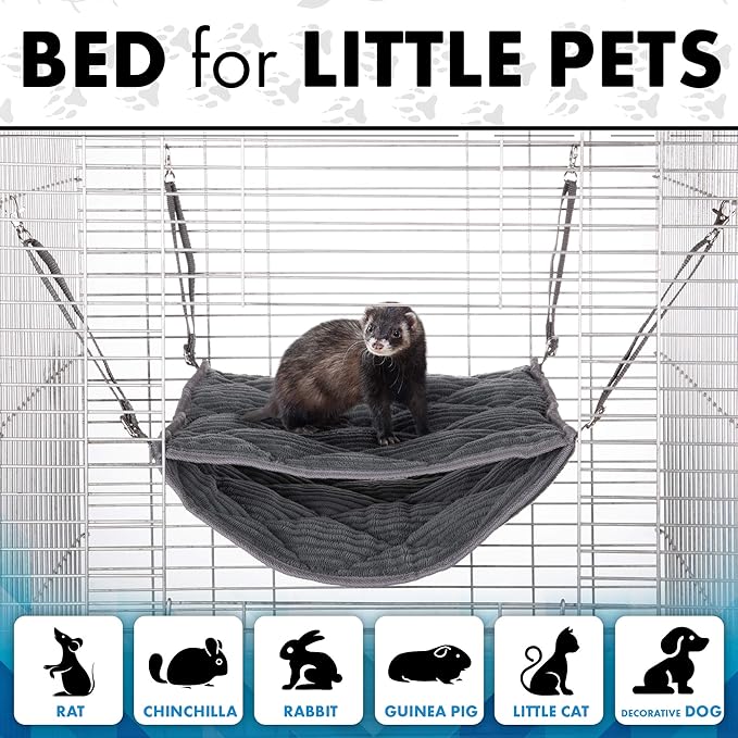 Ferret Hammock for Cage - Plush Double Bunk Bed Hanging Clips - Perfect for 2 or More Small Pets! (Rats, Ferrets, Hamsters, Guinea Pigs, Chinchillas & Squirrels) - Purple