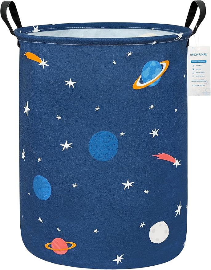 Laundry Basket Canvas Fabric Collapsible Organizer Basket for Storage Bin Toy Bins Gift Baskets Bedroom Clothes Children Nursery Hamper (Blue Space Astronaut)