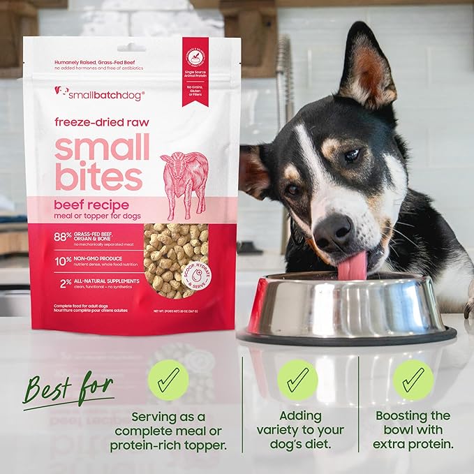 smallbatch Pets Freeze-Dried Raw Dog Food – Lamb Recipe – 7oz Small Bites – High Protein, Grain Free – Complete Meal or Topper – Made in USA with Organic Superfoods 7 Oz, Lamb