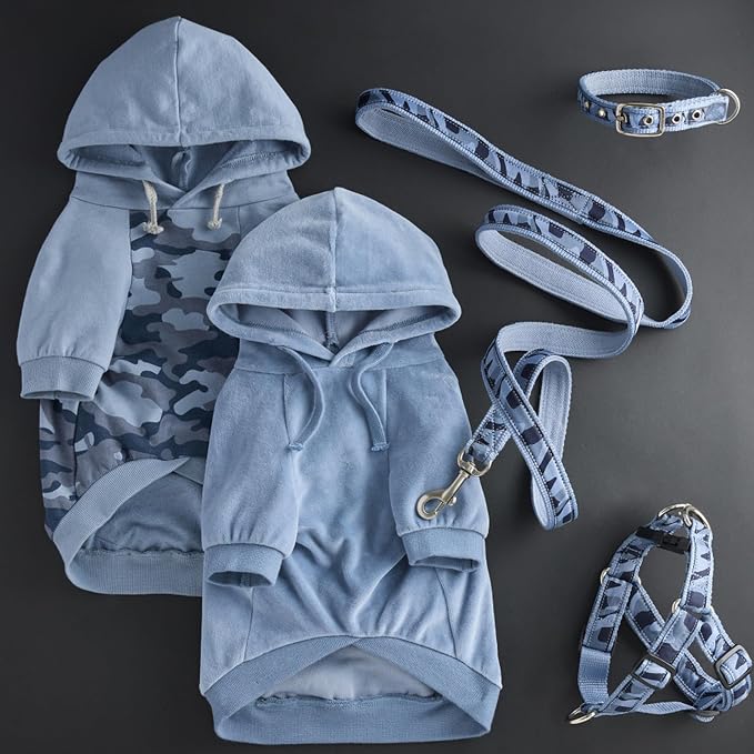 Pet Passion Cooper II Organic Cotton Velour Dog Hoodie Pet Coat for Small, Medium and Large Dogs, Faded Denim, XX-Small (4-7 lbs)