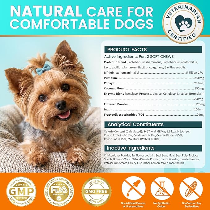 Probiotics for Dogs, Dog Probiotics for Yeast, Itchy Skin and Itchy Ears, Allergies, Immunity, Dog Gut Health Probiotic for Digestive Enzymes & Prebiotics for Diarrhea & Gas Relief (Chicken, 200 Chew)
