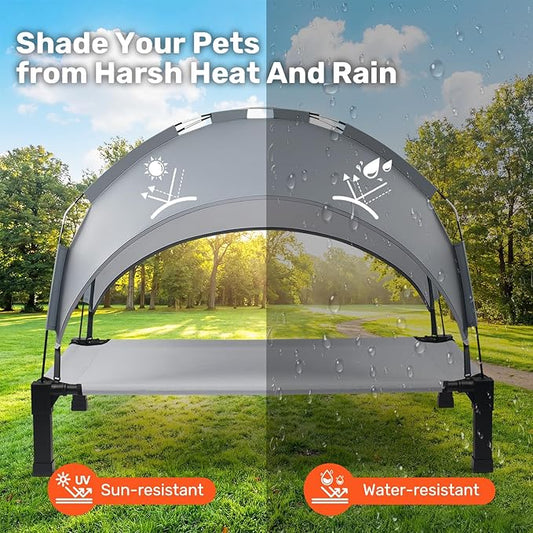 Heeyoo Elevated Dog Bed with Removable Canopy, Portable Dog Cot with Sun Protection Shade Tent, Raised Pet Cooling Cot Bed for Dogs, 51in