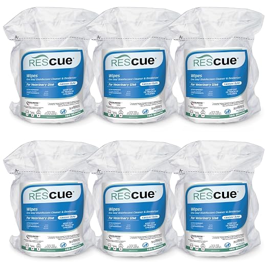 REScue One-Step Disinfectant Cleaner & Deodorizer Wipes for Vet Use – Cleaner for Kennels, Litter Boxes, Vet Offices, Pet Grooming Surfaces, Pet Boarding – Wipes Canister Refill, 160 Count (6 Pack)