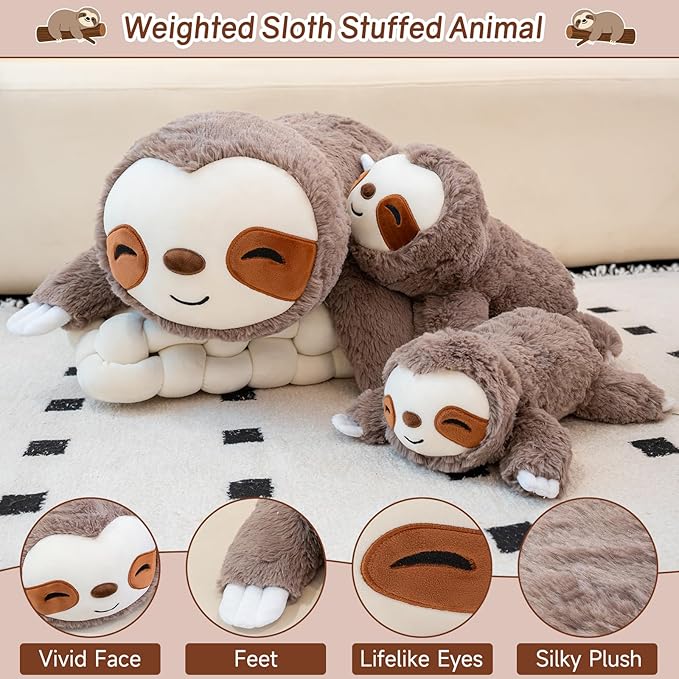 SQEQE Weighted Stuffed Animals Sloth Plushies, Weighted Sloth Plush, Soft Pillow Toy for Kids Adults, Valentines & Valentines Gift 23.6 Inch 3.8 Lbs