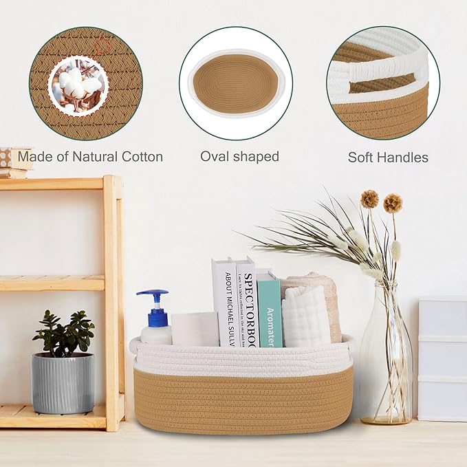 Small Woven Basket with Gift Bags and Ribbons, Empty Baby Gift Baskets for Kids Women Men, Shelf Storage, Small Cat Dog Pet Toy Boxes, 13”x 9”x 5.5”, Camel