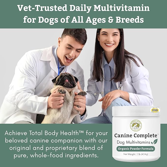 Wholistic Pet Organics Canine Complete - Dog Multivitamin Powder - 2 Lb - Daily Dog Vitamins and Supplements for Homemade Food - Immune System, Skin, Coat & Overall Health - All Breeds - 90 Scoops
