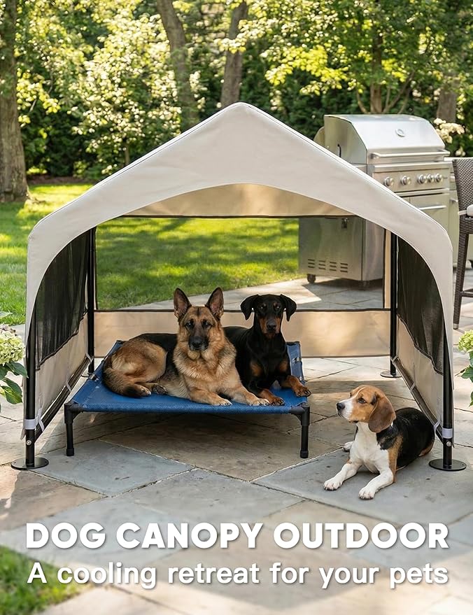 Suddus Dog House Outdoor, Extra Large Dog Tent Outside, Dog Shade Shelter with Three-Sided Breathable Mesh Windows, Sun Rain Cover for Pet, Dogs 48" D x 48" W x 39" H