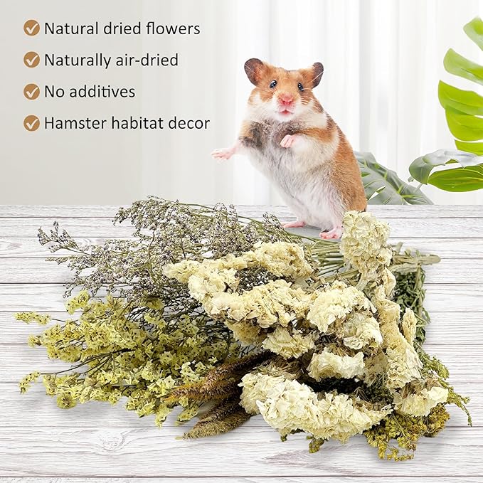 Fhiny Natural Hamster Bedding, Flower & Herb Hamster Bedding Mate Hamster Sprays Gerbil Habitat Decor Accessories for Dwarf Syrian Hamster Gerbil Mouse Mice Degus Lemming or Other Small Pets