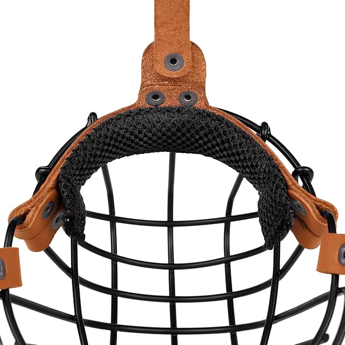 Pitbull Dog Muzzle Breathable Metal Basket for Large Dogs Amstaff Staffordshire Terrier Secure Wire Mask Adjustable Durable Leather Straps Biting Chewing Barking (Brown)