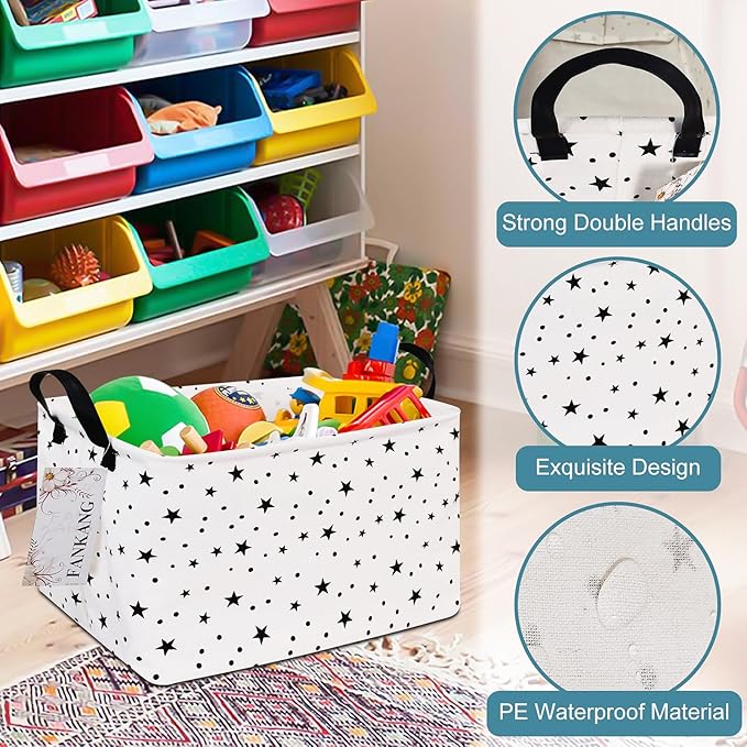 Storage Basket,Nursery Hamper Canvas Laundry Basket Foldable with Waterproof PE Coating Storage, Office, Bedroom, Clothes,Toys (Rec-Star)