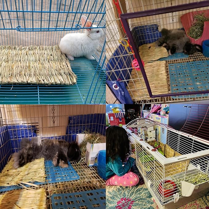 PINVNBY Hay Mats for Rabbits,12 Pack Natural Rabbit Grass Mat,Small Animal Woven Bed Resting Sleeping,Chewing,Nesting and Toys Cage Grass Matts for Bunny Guinea Pig Hamster Hedgehog Squirrel