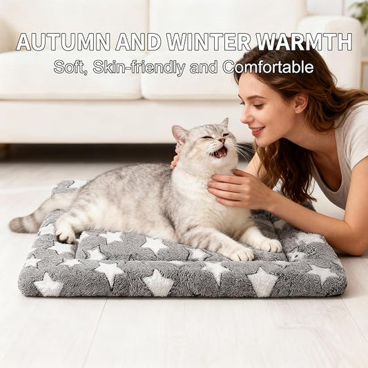 Dog Bed Mat, Reversible Crate Pad & Cute Dog Bed - Machine Washable Kennel Mat with Ultra Soft for Small Dogs & Cats