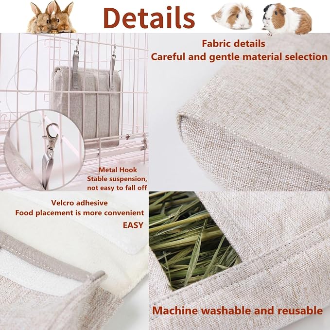 Rabbit Hay Feeder,Hanging Guinea Pig Hay Feeder Storage,Hay Bag for Chinchilla Hamsters Rabbit Guinea Pig Small Animals (3PC, Blue)