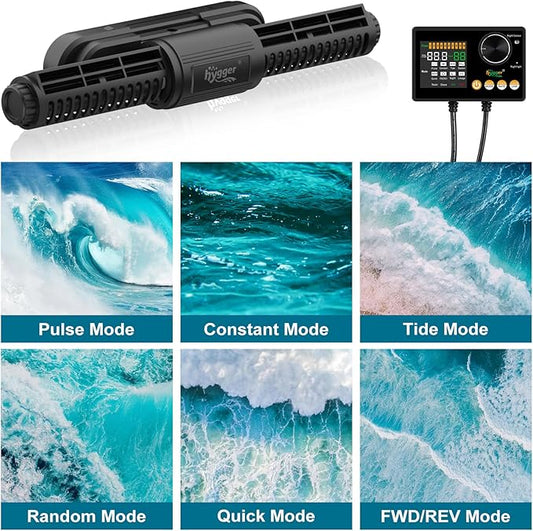 hygger Intelligent Wave Maker for Aquarium, Saltwater Freshwater Circulation Pump Adjustable 6 Waves/Night/Feed/Wireless Connection Mode, Magnetic Holder Display Controller Memory Function (50W)