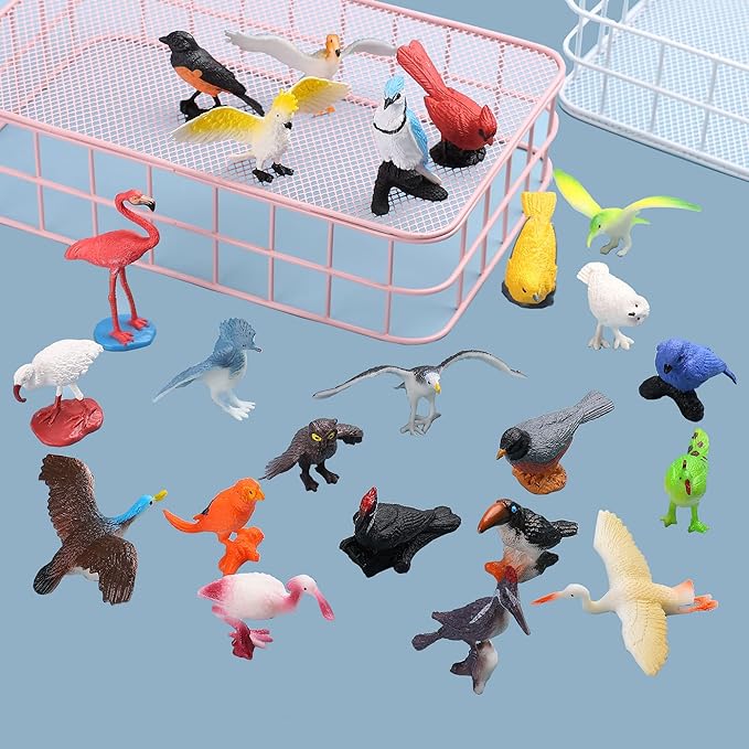 Birds Figurines, 23pcs Realistic Eagle Parrot Robin Owl Toy Bird, Fairy Garden Accessories, Learning Educational Toys for Dollhouse Birthday Cake Topper Gift for Kids Toddler