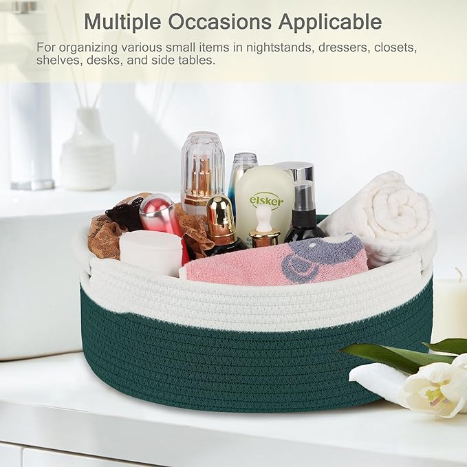 Small Woven Basket with Gift Bags and Ribbons, Empty Baby Gift Baskets for Kids Women Men, Shelf Storage, Small Cat Dog Pet Toy Boxes, 13”x 9”x 5.5”, Dark Green