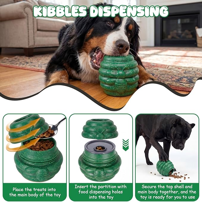 Gemscream 1 Pack Large Dog Toys for Aggressive Chewers, Dog Treat Dispensing Toy to Keep Them Busy, 2-in-1 Fillable Holder with 2 Cups and Food-Dispensing Lids for Large Medium (Green)