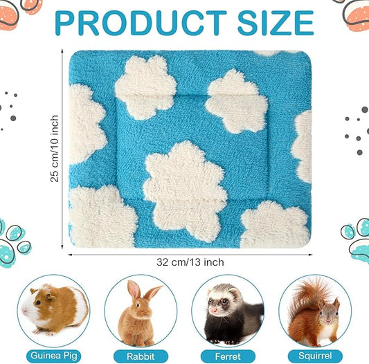 Haull 4 Pcs Waterproof Guinea Pig Bedding Guinea Pig Bed Plush Cage Liners Soft Rabbit Dog Crate Pad Cat Mat Reversible Cozy Animal Pee Pad Hamster Bunny Mat Accessory(White Cloud,13 x 10 Inch)