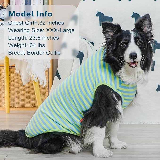 KYEESE 2Pack Dog Shirt, Soft Striped Dogs T Shirts, Lightweight Pet Tank Top, Sleeveless Dog Shirt for Medium Dogs, Stretchy Comfortable Pet Vest, Blue, 2XL