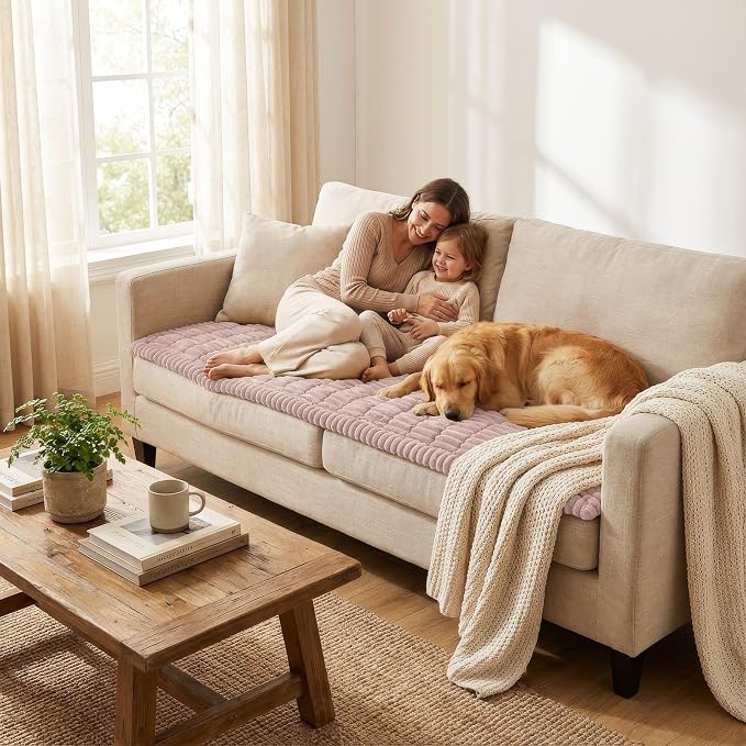 Smiry Couch Cover for Dogs, Non Slip Washable Sofa Protector for Pets, Soft Furniture Cover for Pet, Stylish Sofa Covers, Cozy Protect Against Fur, Dirt & Everyday Messes (Dusty Pink, 35.4" x 70.9")