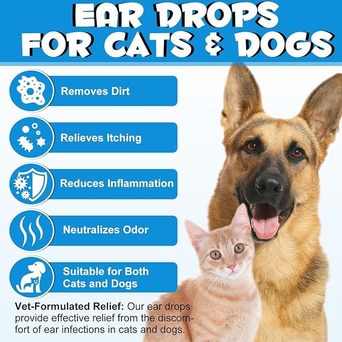 VOSIFSDIY Dog & Cat Ear Infection Treatment Drops, Pets Ear Cleaning Drops with 1% Hydrocortisone for Dog & Cats Yeast Infection, Itchy Ear Relief, Pet Ear Care Supplies for Dogs & Cats -2fl oz