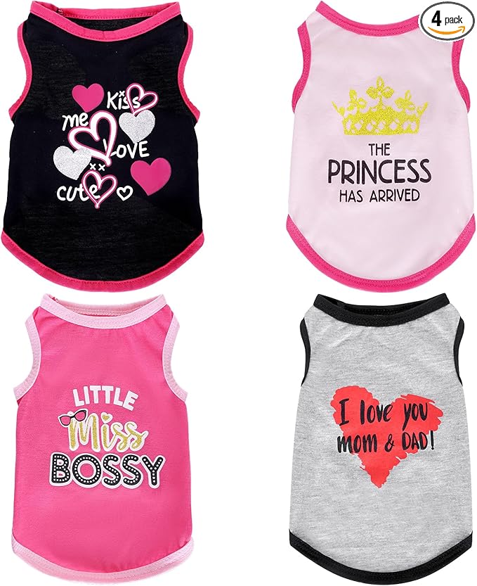 Pistha 4 Pack Dog Shirts Summer Printed Puppy Clothes Cute Sleeveless Pet T Shirts Dog Clothes for Small Medium Dogs Cats Girl(L)