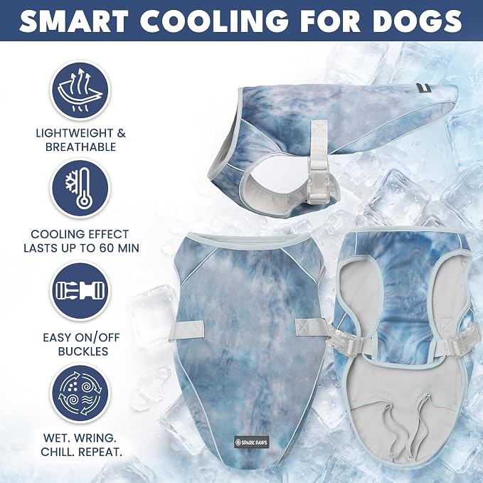 Spark Paws Dog Cooling Vest - SPF 50 UV Sun Protection - Summer Heat Relief Gear for Dogs, Lightweight, Evaporative Cooling - Dog Anxiety Relief Vest During Hot Days - Ice Blue, Medium