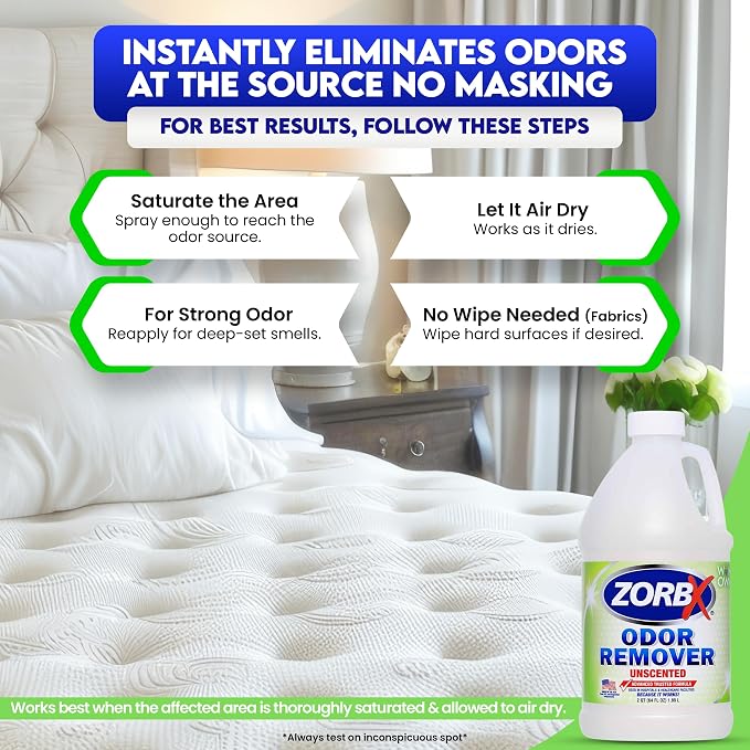 ZORBX Unscented Odor Eliminator Spray 64 Oz – Hospital-Grade Permanent Odor Remover for Pet & Human Urine, Smoke & Strong Household Odors – Carpet, Upholstery, Mattress, Bathroom, Car & More