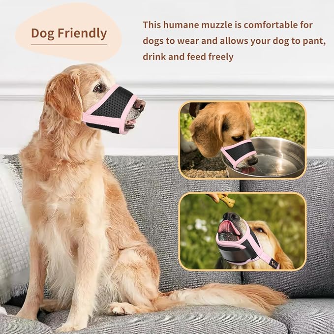 HEELE Dog Muzzle Nylon Soft Anti-Biting Barking Secure,Mesh Breathable Pets Muzzle for Small Medium Large Dogs 4 Colors 4 Sizes (L, Pink)