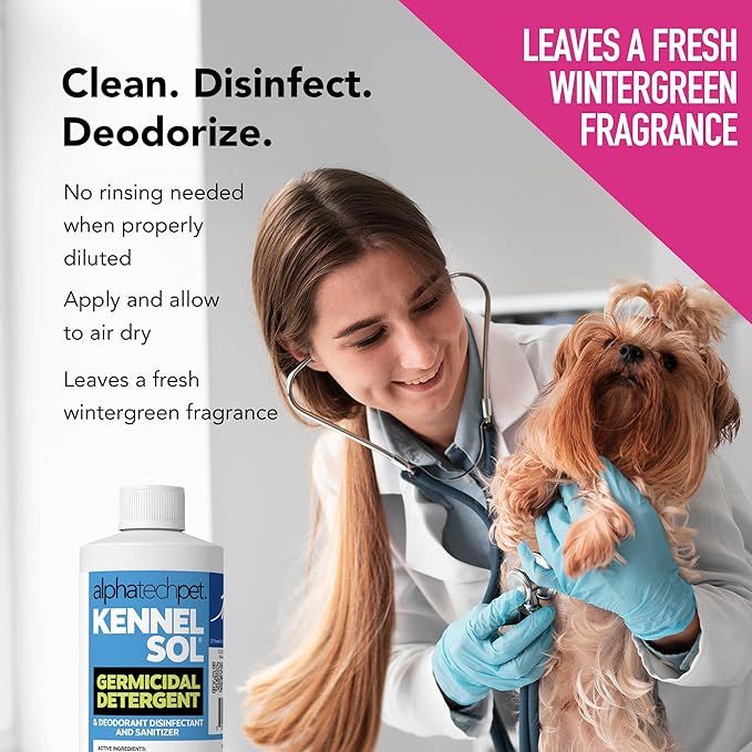 ATP KennelSol 1-Step Kennel Cleaner - 1 Pint Liquid Disinfectant, Effective Against Bacteria and Viruses, Deodorizer Wintergreen Scent by Alpha Tech Pet