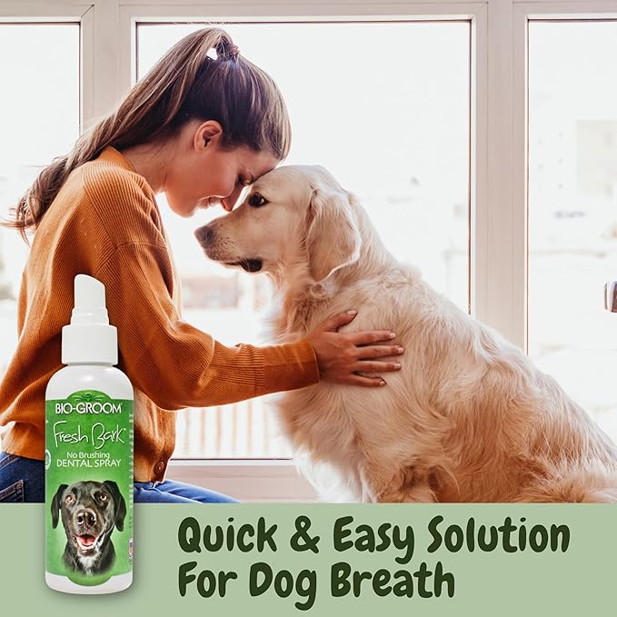 Bio-groom Fresh Bark Dog Breath Freshener - No Chew Dental Spray for Dogs & Cats, Teeth Cleaning Oral Care for Plaque & Tartar, No Brushing Required, Made in the USA - Flavorless, 4 fl oz (Pack of 2)