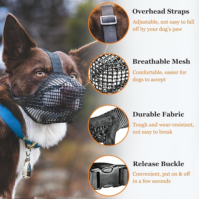 Crazy Felix Dog Muzzle, Soft Mesh Muzzle for Small Medium Large Dogs Labrador German Shepherd, Breathable Adjustable Mouth Guard for Biting Chewing Scavenging, Allows Panting and Drinking(Balck, L)