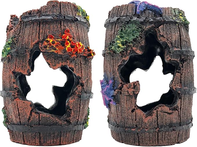 Faeshoo Fish Tank Decoration Betta Fish Tank Decorations Accessories for Aquarium Tank, Starfish Barrel x 1pc, Aquatic Plants x 4pcs