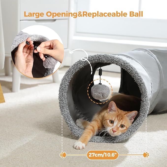 PAWZ Road Cat Tunnel S Shape Cat Tunnels for Large & Indoor Cats 51”Long | Durable, Spacious 10.5" Cat Tube with Peepholes & Dangling Ball Toy, Connected to Play Tunnels, Collapsible for easy storage