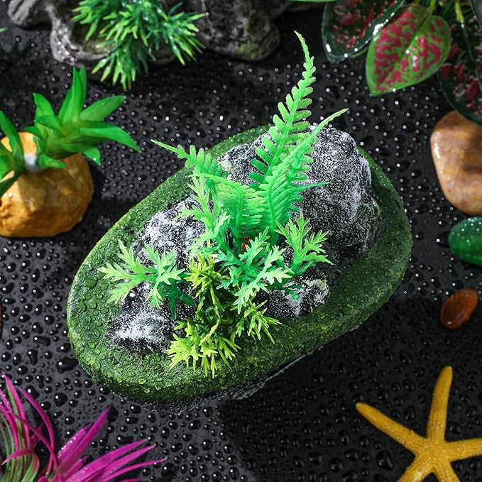 Toddmomy Floating Aquarium Decoration Realistic Resin Rock with Plants Fish Tank Ornament Fish Shelter Hideaway Floating Island for Aquascaping 7.48X5.31X4.33In