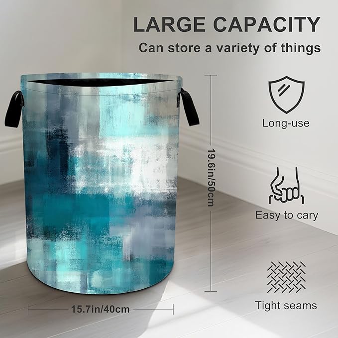Teal Laundry Basket Storage Bin Foldable Laundry Hamper Clothes Storage Bucket Organizer 19.6x15.7 Inch For Laundry Room/Bedroom/Bathroom