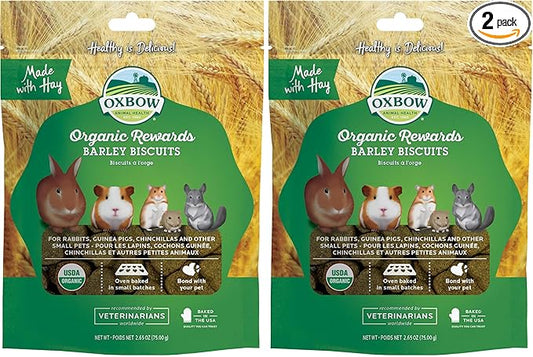 Oxbow Organic Rewards Barley and Hay Biscuit Treats for Rabbits, Guinea Pigs, Chinchillas, and Small Pets Green 2.64 Ounce (Pack of 2)