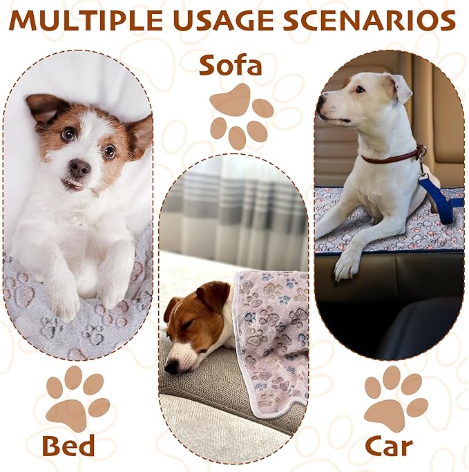 1 Pack 3 Blankets Fluffy Premium Fleece Soft Pet Blanket Flannel Throw for Cat Dog Puppy (Medium 30x20'', Paw-Beige/Grey/Navy)