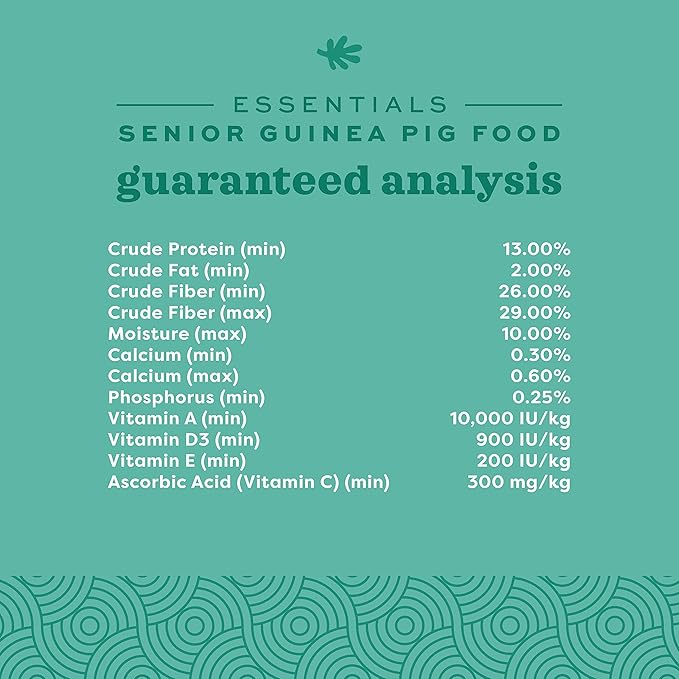 Oxbow Essentials Senior Guinea Pig Food, Made with Oxbow Alfalfa for Guinea Pig, Pet Food Pellets with Vitamin C, Small Animal Pet Products, Made in USA, High Fiber, 4 lb. Bag