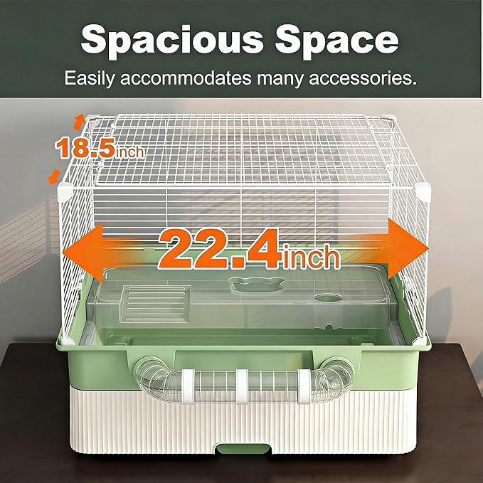Oneluck 22.4” Chew-Proof Metal Hamster Cage, Drawer-Style with Easy Clean,Small Animal Habitats for Syrian Hamster,Gerbil, Mice(Green)